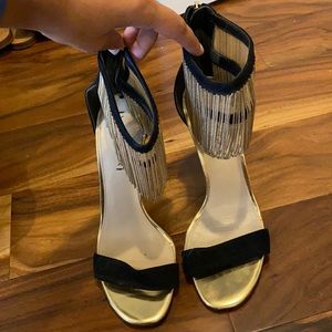 Via spiga black heels with gold chain ankles